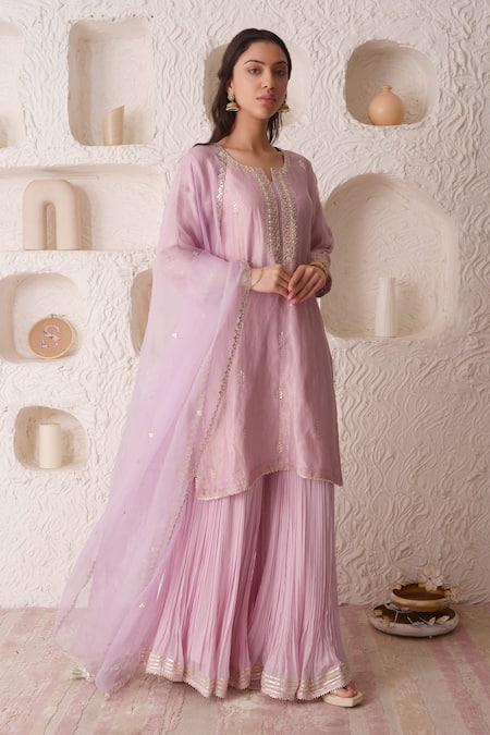 Surabhi Arya_Purple Organza, Georgette Gota Patti, Thread Work Embroidered Kurta Gharara Set _Online_at_Aza_Fashions