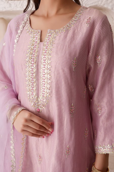 Shop_Surabhi Arya_Purple Organza, Georgette Gota Patti, Thread Work Embroidered Kurta Gharara Set _Online_at_Aza_Fashions