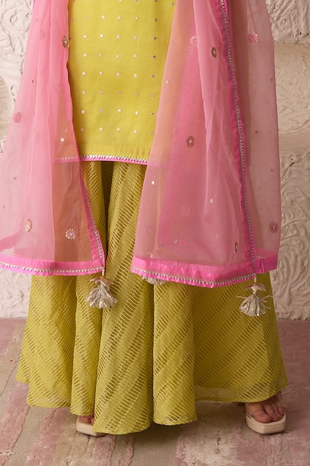 Surabhi Arya Green Tissue, Georgette Gota Patti, Thread Work Embroidered Kurta Sharara Set at Aza Fashions Surabhi Arya_Green Tissue, Georgette Gota Patti, Thread Work Embroidered Kurta Sharara Set_at_Aza_Fashions