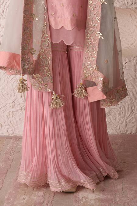Surabhi Arya Pink Organza, Tissue, Georgette Gota Patti, Thread Embroidered Kurta Sharara Set at Aza Fashions Surabhi Arya_Pink Organza, Tissue, Georgette Gota Patti, Thread Embroidered Kurta Sharara Set _at_Aza_Fashions