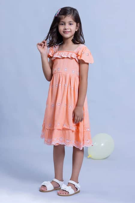 Buy_Littlecheer_Pink Cotton, Voile Embroidery Floral Pattern Schiffli Dress _Online_at_Aza_Fashions