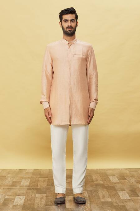 Aqube By Amber_Peach Silk Embroidery Floral Bundi_Online_at_Aza_Fashions