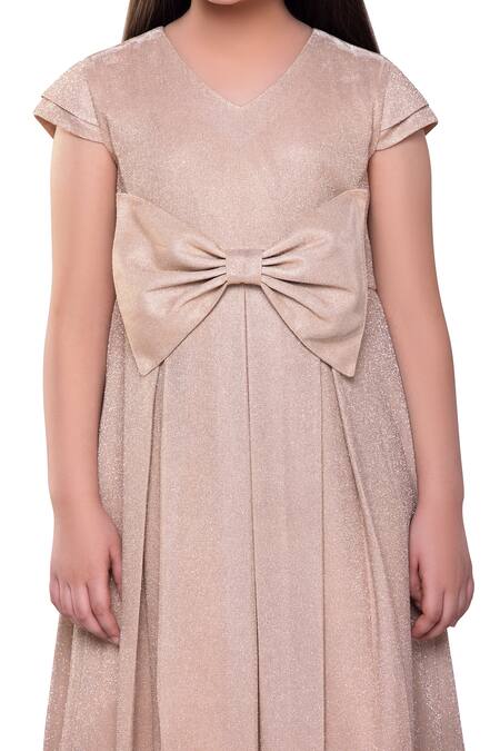 Littlecheer_Gold Lurex Bows Bling Bae Front Dress _Online_at_Aza_Fashions