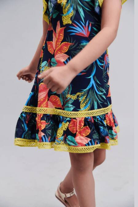 Buy_Littlecheer_Multi Color Cotton, Rayon Eden Garden Tropical Print Dress _Online_at_Aza_Fashions