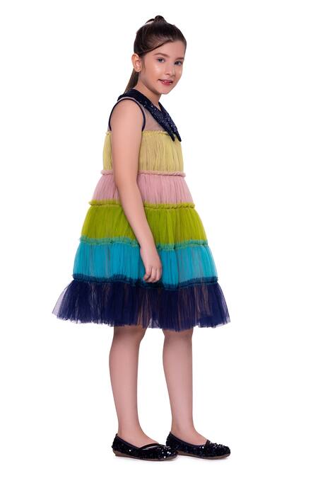 Littlecheer_Multi Color Georgette Sequins Cotton Candy Tiered Dress _Online_at_Aza_Fashions