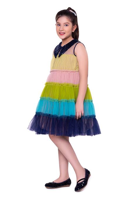 Buy_Littlecheer_Multi Color Georgette Sequins Cotton Candy Tiered Dress _Online_at_Aza_Fashions