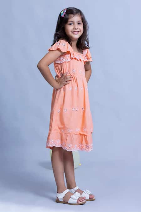 Shop_Littlecheer_Pink Cotton, Voile Embroidery Floral Pattern Schiffli Dress _Online_at_Aza_Fashions