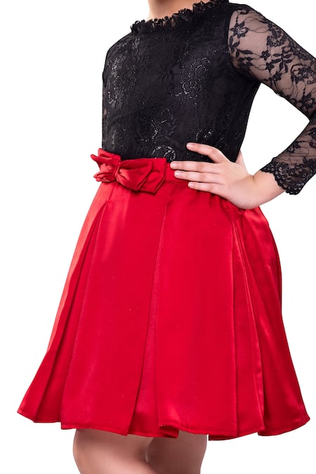 Buy_Littlecheer_Red Chiffon, Satin Lace, Embroidery Shine Star Skirt Set _Online_at_Aza_Fashions