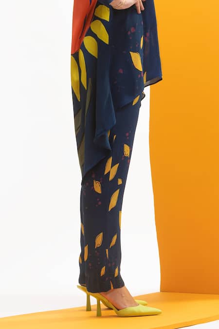 Buy_Nautanky_Blue Crepe Collared Asymmetric Shirt And Trouser Set _Online_at_Aza_Fashions