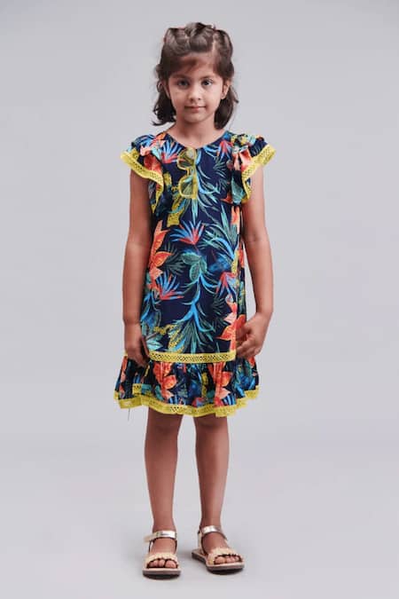 Shop_Littlecheer_Multi Color Cotton, Rayon Eden Garden Tropical Print Dress _Online_at_Aza_Fashions