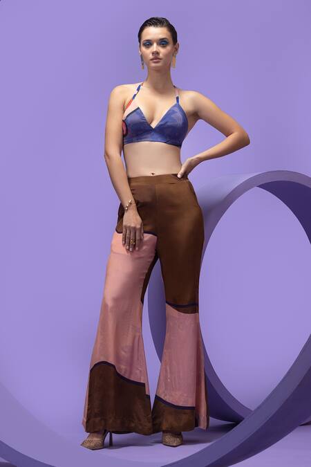 Buy_Nautanky_Multi Color Crepe Halter Neck Artistic Print Cape With Wide-legged Trouser Set _Online_at_Aza_Fashions