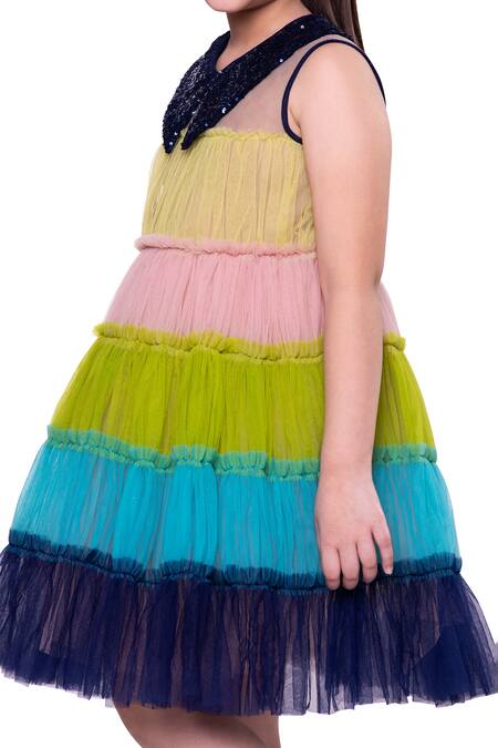 Shop_Littlecheer_Multi Color Georgette Sequins Cotton Candy Tiered Dress _Online_at_Aza_Fashions