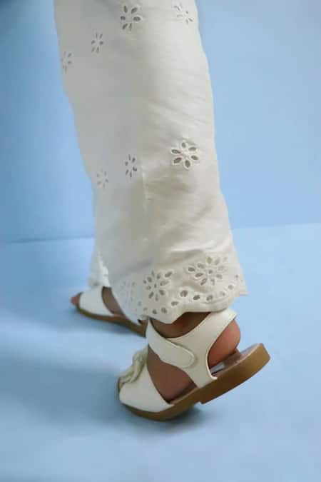 Littlecheer_White Cotton Embroidery Swan Fairy Schiffli Jumpsuit _at_Aza_Fashions