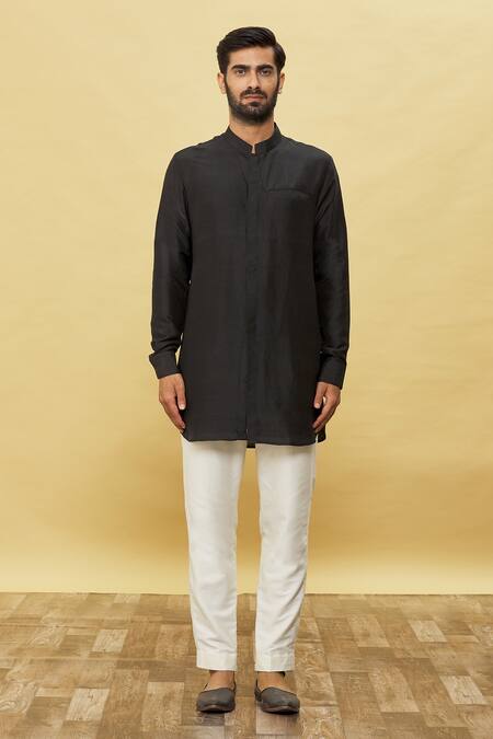 Shop_Aqube By Amber_Black Silk Diamond Pattern Bundi_Online_at_Aza_Fashions