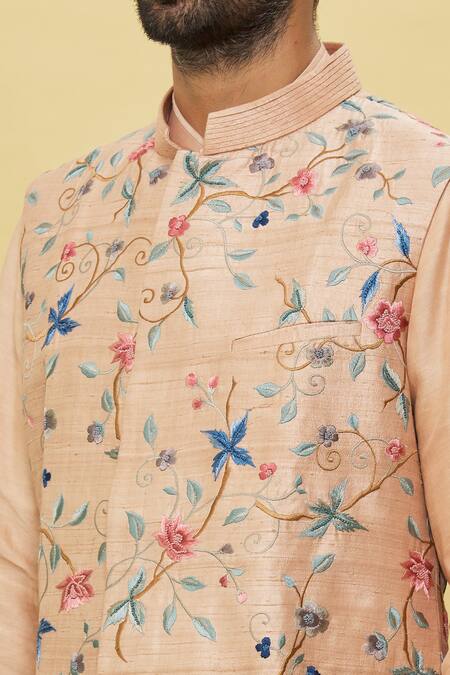 Buy_Aqube By Amber_Peach Silk Embroidery Floral Bundi