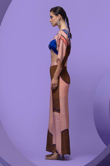 Nautanky_Multi Color Crepe V-neck Artistic Print Boxy Crop Top And Pant Set _at_Aza_Fashions