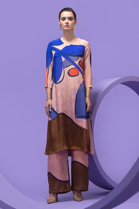 Buy_Nautanky_Multi Color Crepe V-neck Artistic Print Kurta And Pant Set 