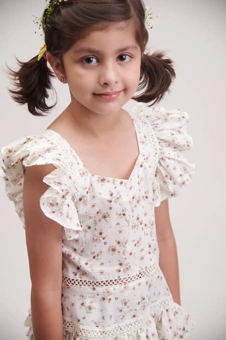 Buy_Littlecheer_White Cotton Ruffles Rosemary Floral Print Tiered Dress _Online_at_Aza_Fashions