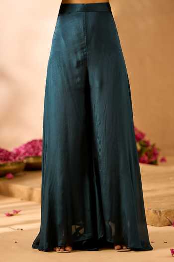 Samyukta Singhania_Blue Georgette Round Neck, Yes Embroidered Kurta Sharara Set _at_Aza_Fashions