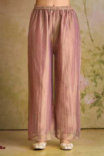 Buy Samyukta Singhania Pink Tissue Round Neck Embroidered Kurta Set Online at Aza Fashions Buy_Samyukta Singhania_Pink Tissue Round Neck Embroidered Kurta Set _Online_at_Aza_Fashions