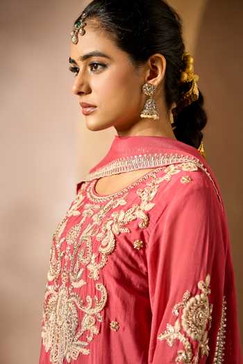 Buy Samyukta Singhania Red Chinon Round Neck Embroidered Kurta Sharara Set Buy_Samyukta Singhania_Red Chinon Round Neck Embroidered Kurta Sharara Set