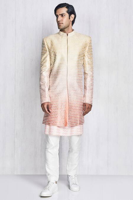 Bubber Couture_Multi Color Chaniya Silk Sherwani Set _Online_at_Aza_Fashions