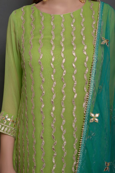 Buy_Surabhi Arya_Green Net, Georgette Hand Embroidered Kurta Set _Online_at_Aza_Fashions