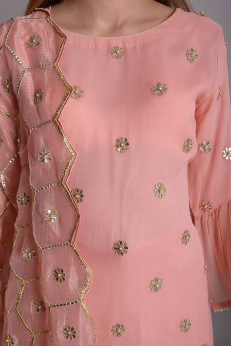 Surabhi Arya_Pink Georgette, Kota Silk Hand Embroidered Kurta Set _at_Aza_Fashions