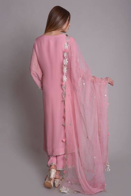 Shop_Surabhi Arya_Pink Organza, Georgette Hand Embroidered Kurta Set _at_Aza_Fashions