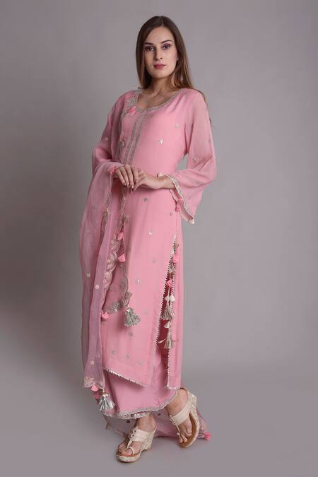 Surabhi Arya_Pink Organza, Georgette Hand Embroidered Kurta Set _Online_at_Aza_Fashions