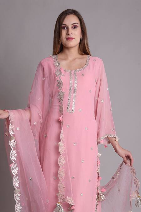 Buy_Surabhi Arya_Pink Organza, Georgette Hand Embroidered Kurta Set _Online_at_Aza_Fashions