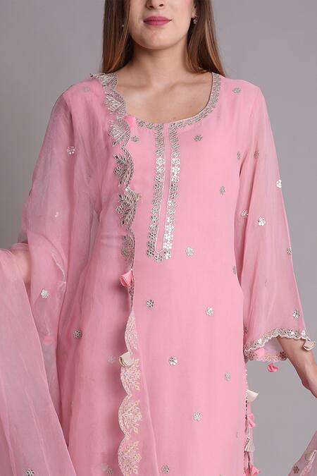 Shop_Surabhi Arya_Pink Organza, Georgette Hand Embroidered Kurta Set _Online_at_Aza_Fashions