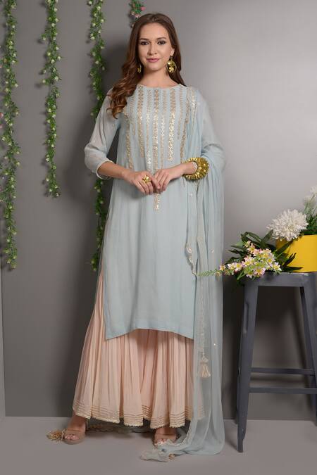 Surabhi Arya_Blue Chiffon, Georgette Hand Embroidered Kurta Set_Online_at_Aza_Fashions