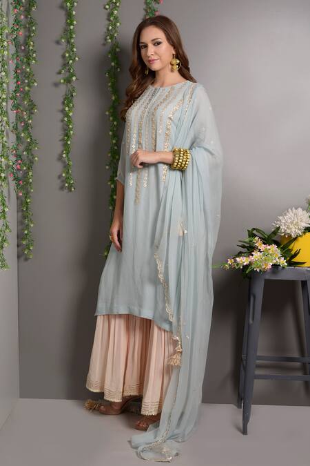 Buy_Surabhi Arya_Blue Chiffon, Georgette Hand Embroidered Kurta Set_Online_at_Aza_Fashions