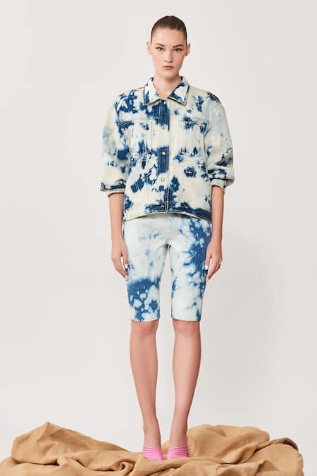 Shahin Mannan Blue Cloud Washed Denim Shorts 