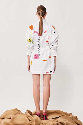 Buy White Soft Gaberdine Number Motifs Round Odd And Even Jacket Dress For  Women by Shahin Mannan Online at Aza Fashions.