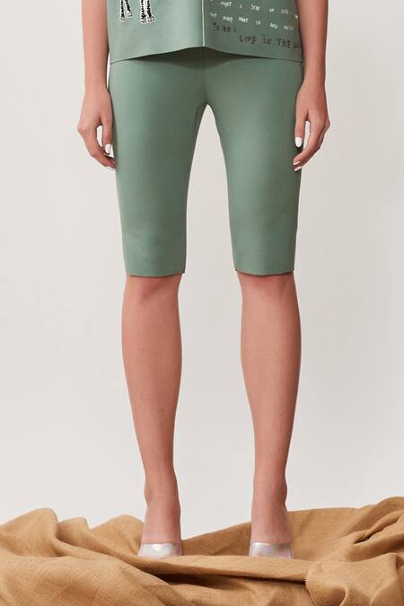 Shahin Mannan_Green Jersey Plain Cycling Shorts _Online_at_Aza_Fashions