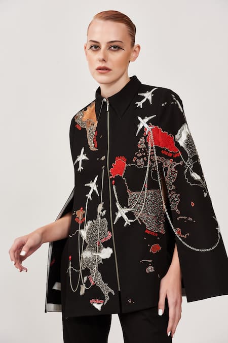 Shahin Mannan Map Hand Embroidered Cape 