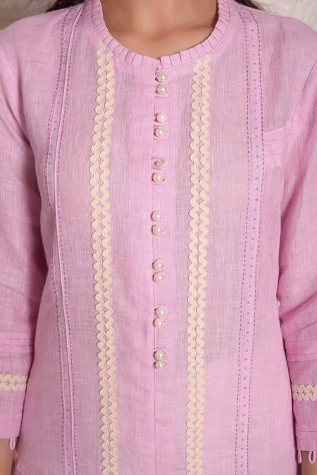 Shop_Surabhi Arya_Purple Linen Lace And Thread Round Kurta & Palazzo Set _Online_at_Aza_Fashions