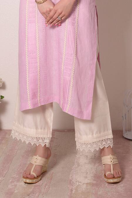 Surabhi Arya Purple Linen Lace And Stone V Neck Kurta & Palazzo Set at Aza Fashions Surabhi Arya_Purple Linen Lace And Stone V Neck Kurta & Palazzo Set _at_Aza_Fashions