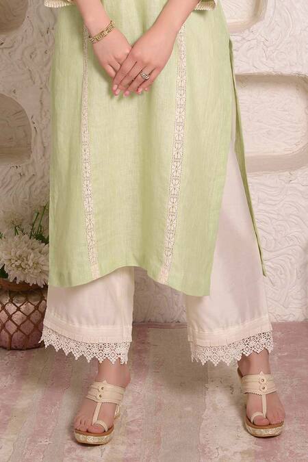 Surabhi Arya Green Linen Lace And Thread Band Kurta & Palazzo Set at Aza Fashions Surabhi Arya_Green Linen Lace And Thread Band Kurta & Palazzo Set _at_Aza_Fashions