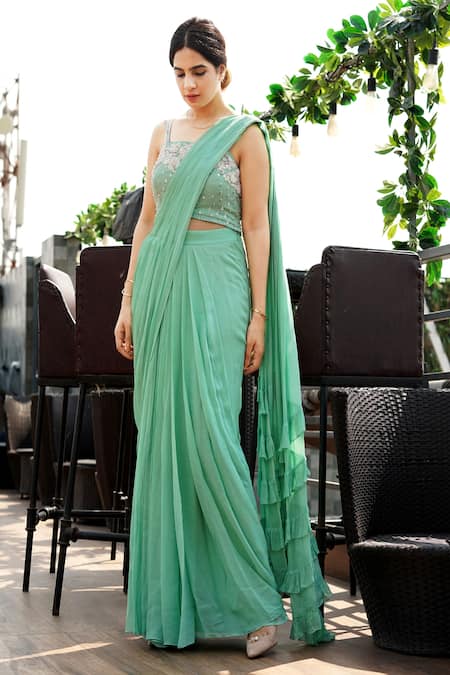 Sea Green Designer Silk Base Saree with blouse – Bahuji - Online Fashion &  Lifestyle Store