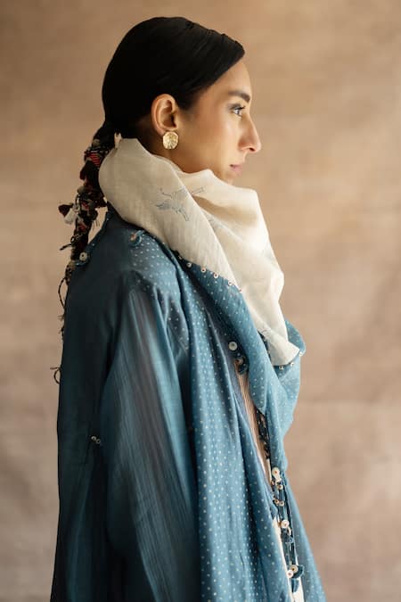 Shop_Swatti Kapoor_Blue Block Prints Sakae Hand Scarf _Online_at_Aza_Fashions