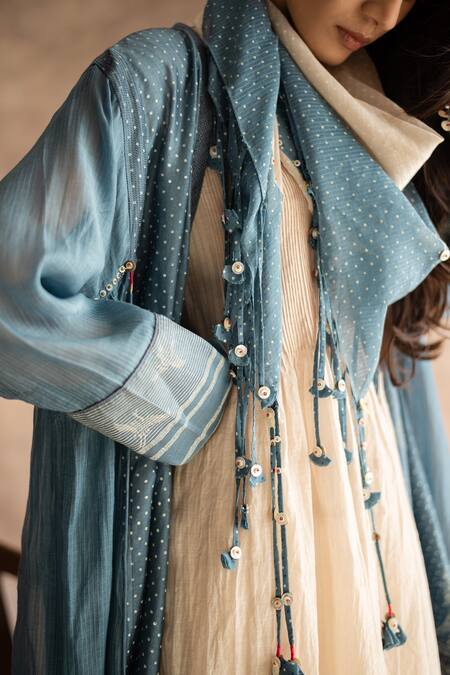 Swatti Kapoor_Blue Block Prints Sakae Hand Scarf _at_Aza_Fashions