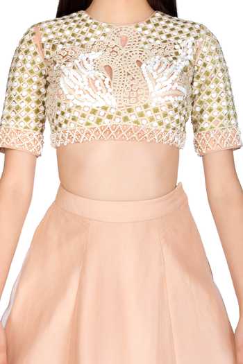 Shop_Salt And Spring_Pink Organza Floral Motifs Round Embroidered Lehenga And Blouse Set _Online_at_Aza_Fashions