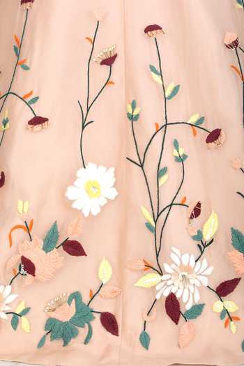 Salt And Spring_Pink Organza Floral Motifs Round Embroidered Lehenga And Blouse Set _at_Aza_Fashions