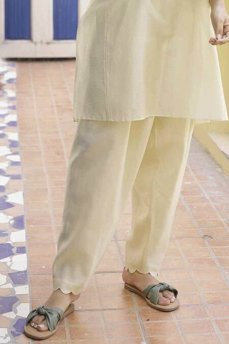 Shop Raiman Yellow Chanderi Embroidered Floral Notched Kurta Set Online at Aza Fashions Shop_Raiman_Yellow Chanderi Embroidered Floral Notched Kurta Set _Online_at_Aza_Fashions