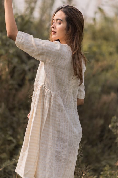 Vaani Beswal Samana Linen Zari Striped Dress 