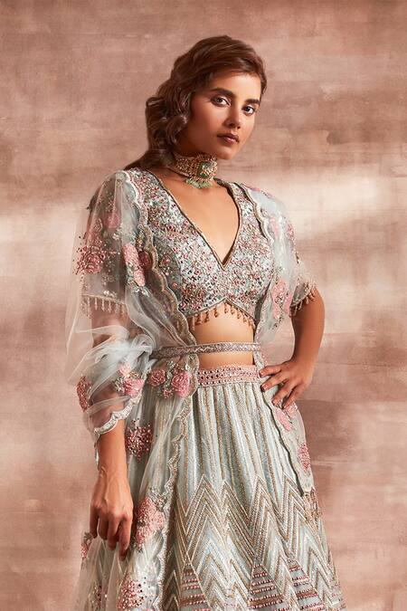 Buy Studio Iris India Green Organza V Neck Bridal Lehenga Set Online at Aza Fashions Buy_Studio Iris India_Green Organza V Neck Bridal Lehenga Set _Online_at_Aza_Fashions