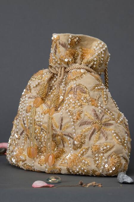 Eena Gold Embellished Potli Bag Online at Aza Fashions Eena_Gold Embellished Potli Bag _Online_at_Aza_Fashions